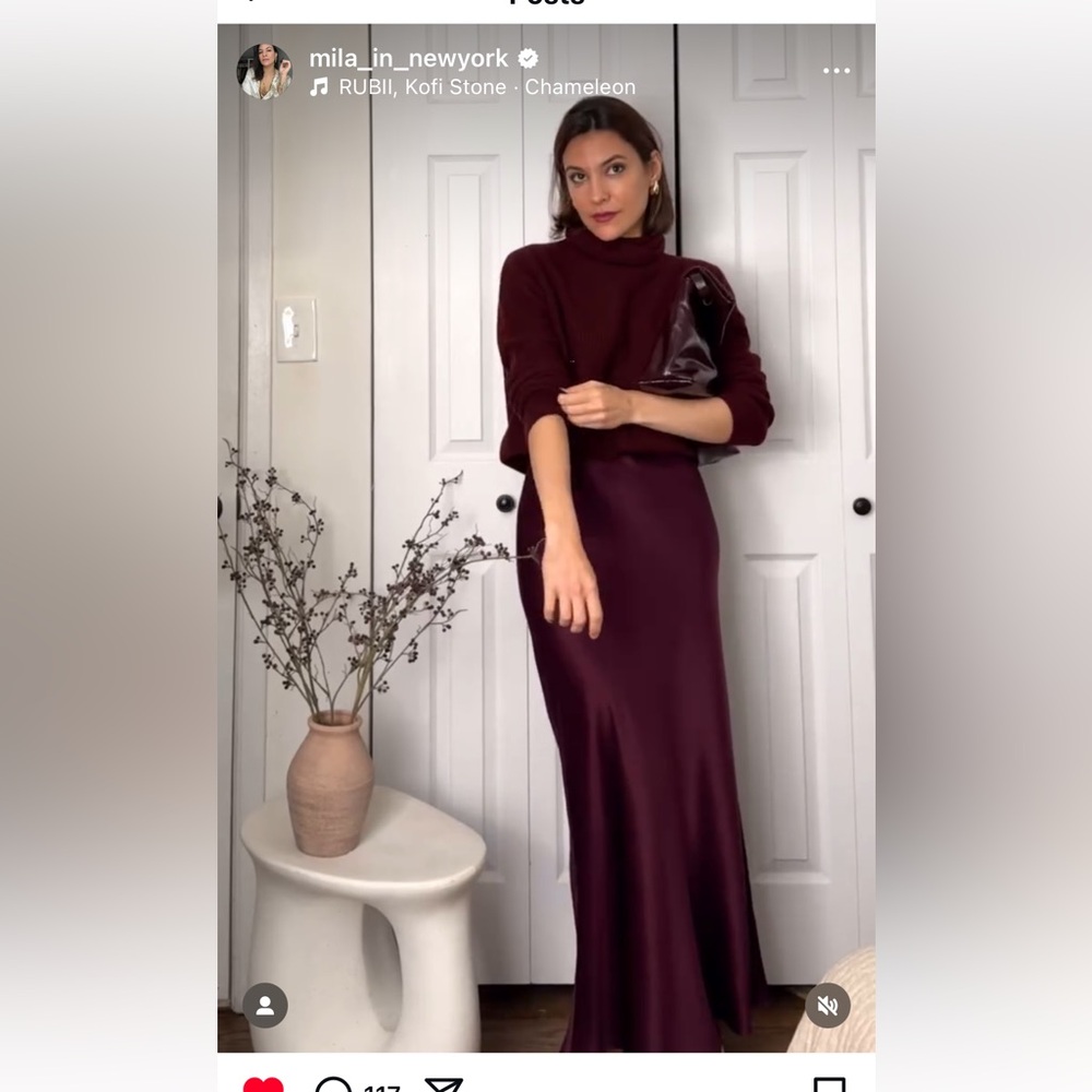 Quince burgundy silk maxi skirt - small